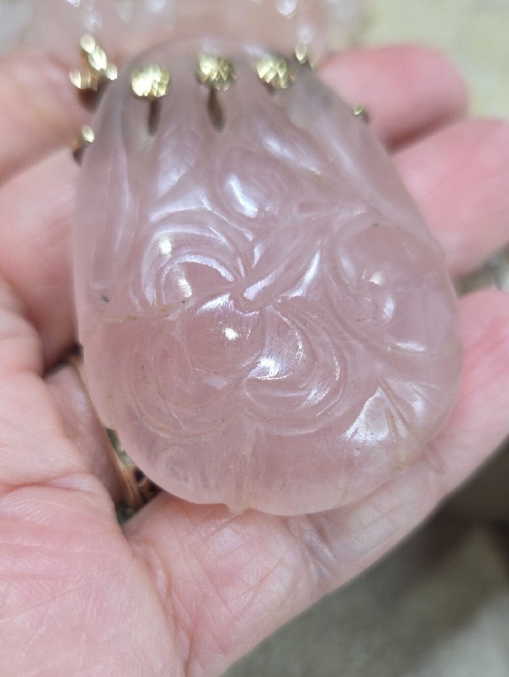 14K Solid Gold With Pink Jadeite Clasp Pendant Pre Antique Jadeite Long Necklace - Picture 8 of 16